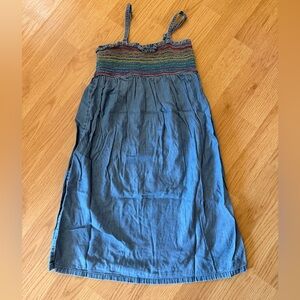 Girl’s soft denim dress with rainbow stripes!